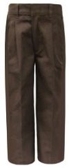 Boys Husky Pleated Brown School Uniform Pants